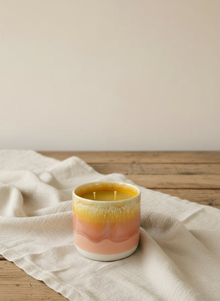 Beeswax Candle Quench Cup Pink + Yellow